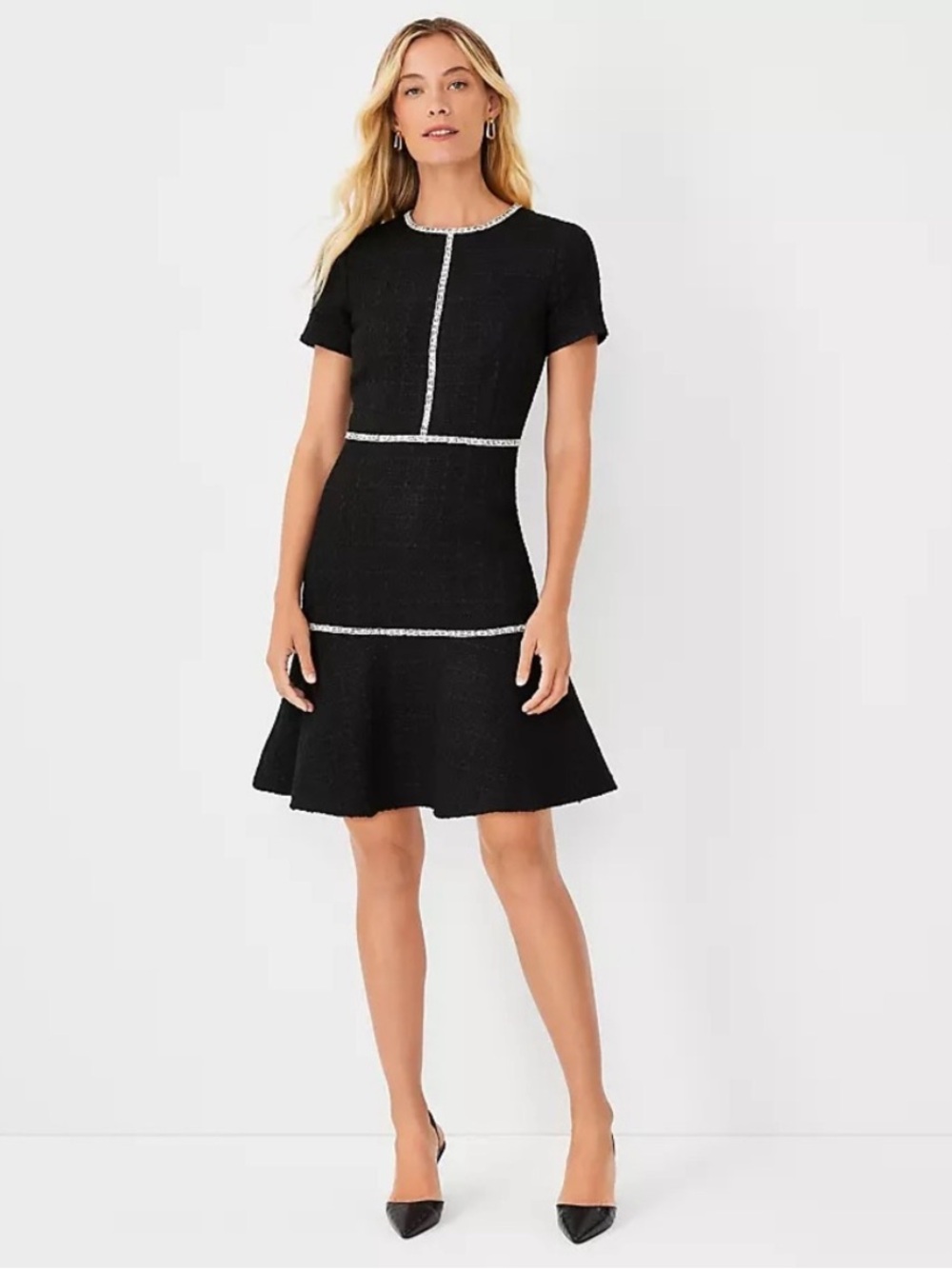 Ann Taylor Black Tweed Flounce Dress